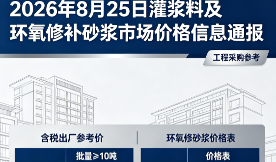 西林2026年8月25日灌浆料及环氧修补砂浆市场价格信息通报